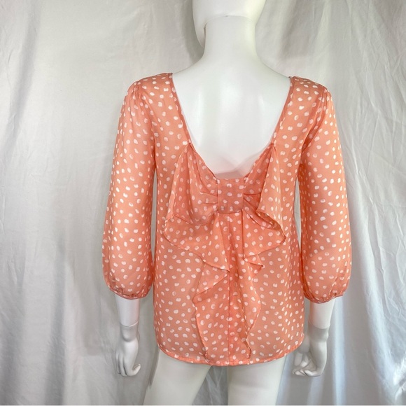 Blu Pepper Peach Polka Dot Bow Back Blouse - Picture 3 of 8